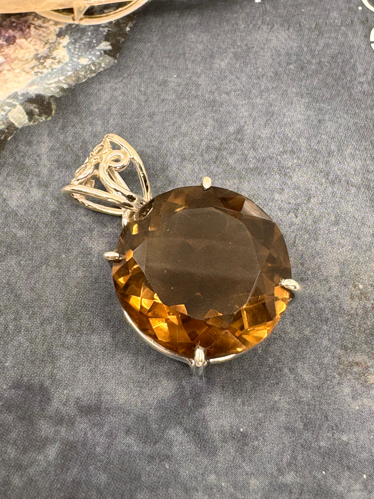 Smoky Quartz Round Silver Pendant - “My spirit is deeply grounded in the present moment”.