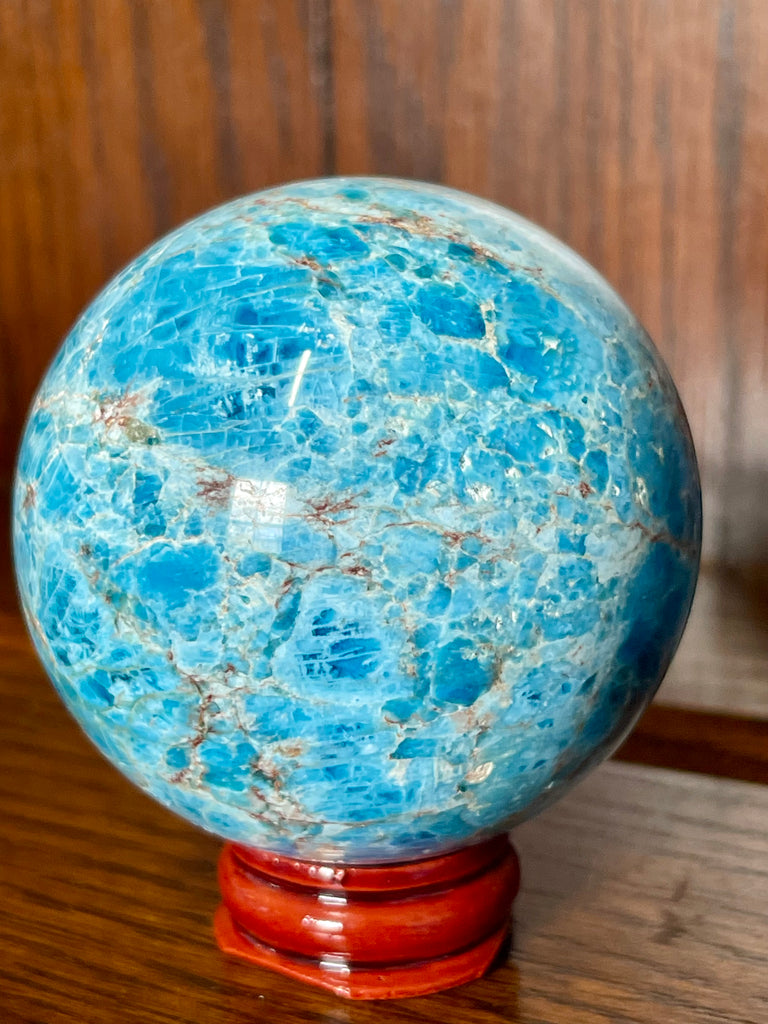 Blue Apatite Sphere #8 377g -  "I work relentlessly each day to achieve my goals."