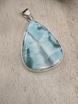 Larimar Pendant #10 – 14g (5.2x3.2cm) – .925 Silver Teardrop – Stone of Serenity, Healing & Divine Feminine Flow