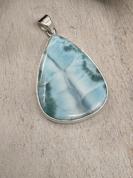 Larimar Pendant #10 – 14g (5.2x3.2cm) – .925 Silver Teardrop – Stone of Serenity, Healing & Divine Feminine Flow