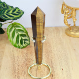 Tiger Eye Wand on Gold Stand – Courage & Protection