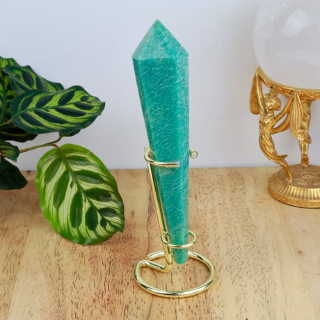 Amazonite Wand on Gold Stand – 225g | 17.5cm x 4cm