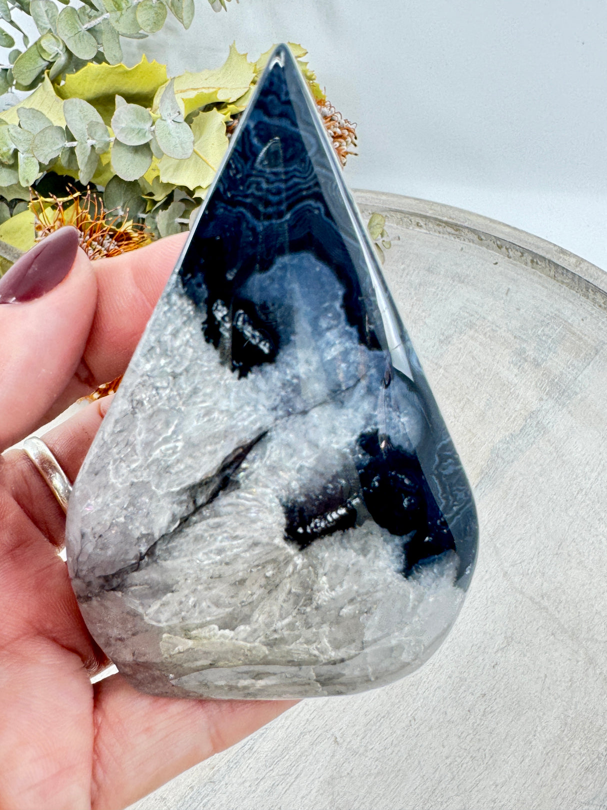 Black Banded Agate Flame 169g (9x6cm) – Stone of Grounding, Protection & Strength