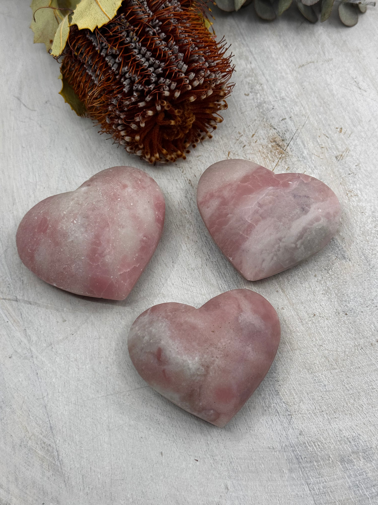 Pink Opal heart approx. 6cm — crystal of love, emotional healing, and inner peace.