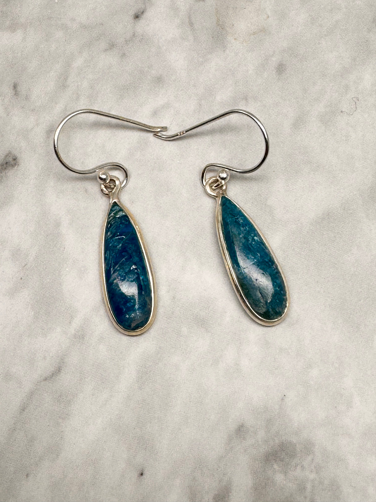 Blue Apatite Silver Drop Earrings - "I work relentlessly each day to achieve my goals."