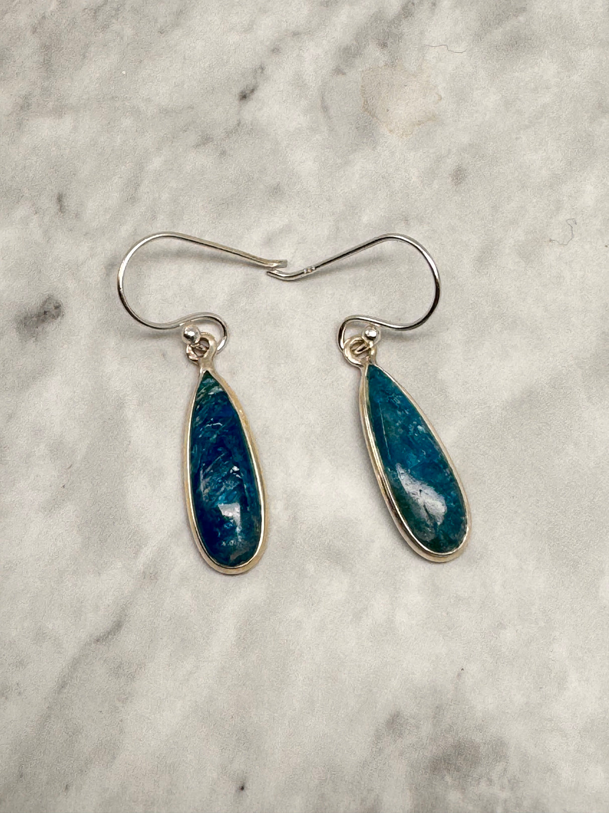 Blue Apatite Silver Drop Earrings - "I work relentlessly each day to achieve my goals."