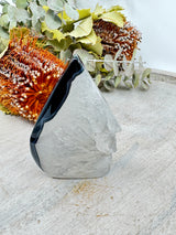 Black Banded Agate flame 181g 9x6cm – layered black and white crystal for grounding, balance and protection – Inspired By 3 Crystals Australia.