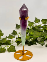 Rainbow Fluorite Wand 155g with Gold Stand – Beacon of Alignment, Insight and Divine Order