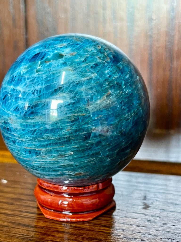 Blue Apatite Sphere #7 241g -  "I work relentlessly each day to achieve my goals."