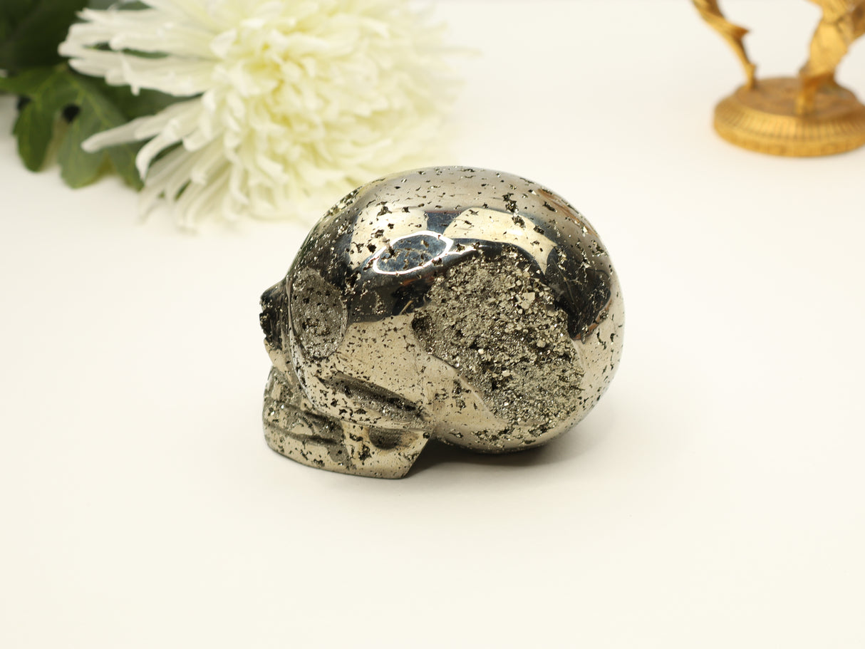 Pyrite Skull Carving #3 | 9cm | 1.326kg | Protection & Energy