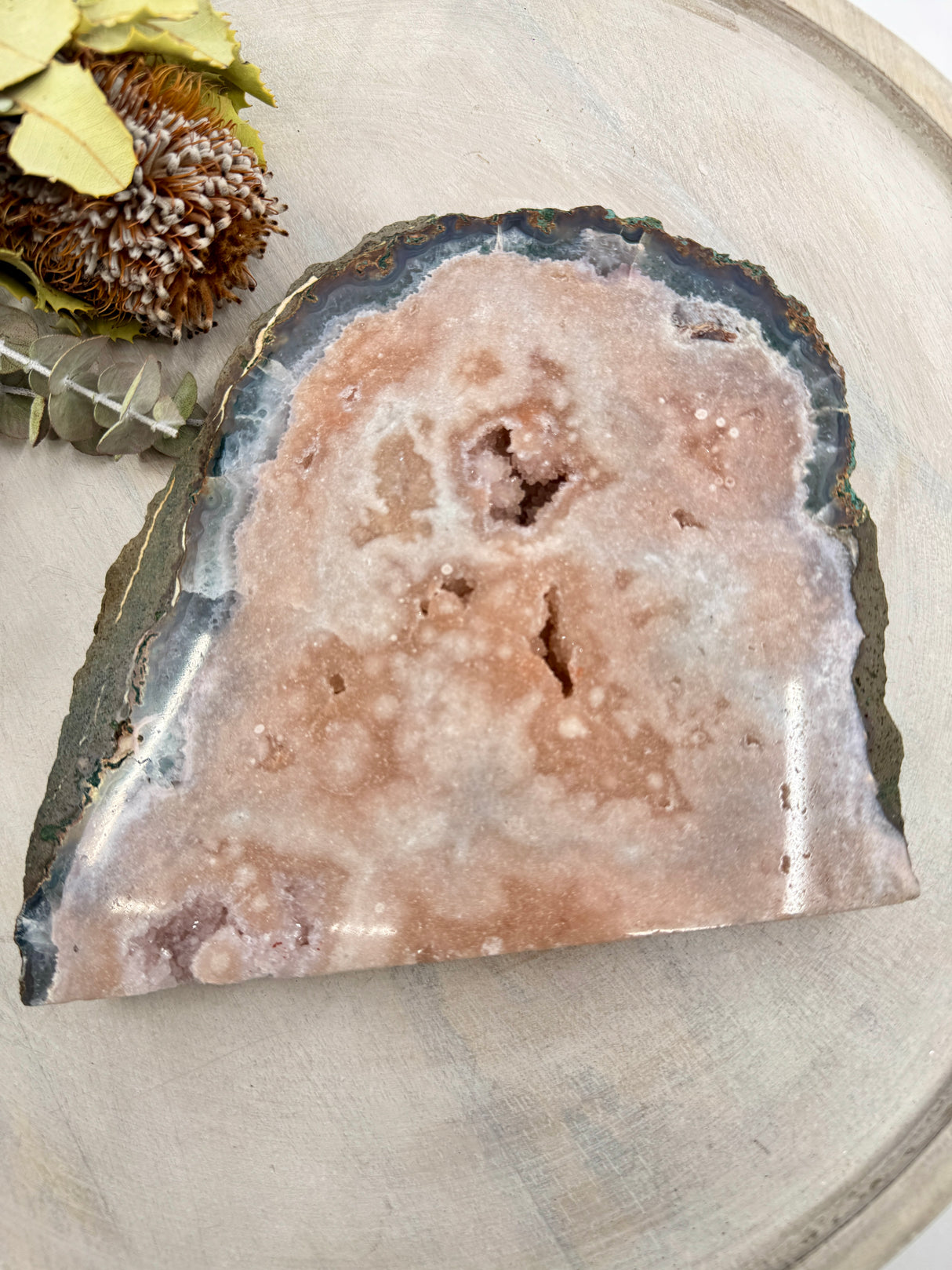 Pink Amethyst slice 1.7kg 19x16cm – soft pink crystal for love, calm and divine feminine energy – Inspired By 3 Crystals Australia.