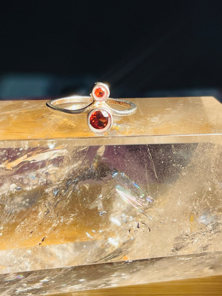 Garnet  Silver Ring- Size 5 - Protection. Intuition