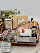 Natural Healing Gift Box with crystals, white sage, Energy Tea, bath salts, incense, rose soap and spiritual cleansing products by Inspired By 3.