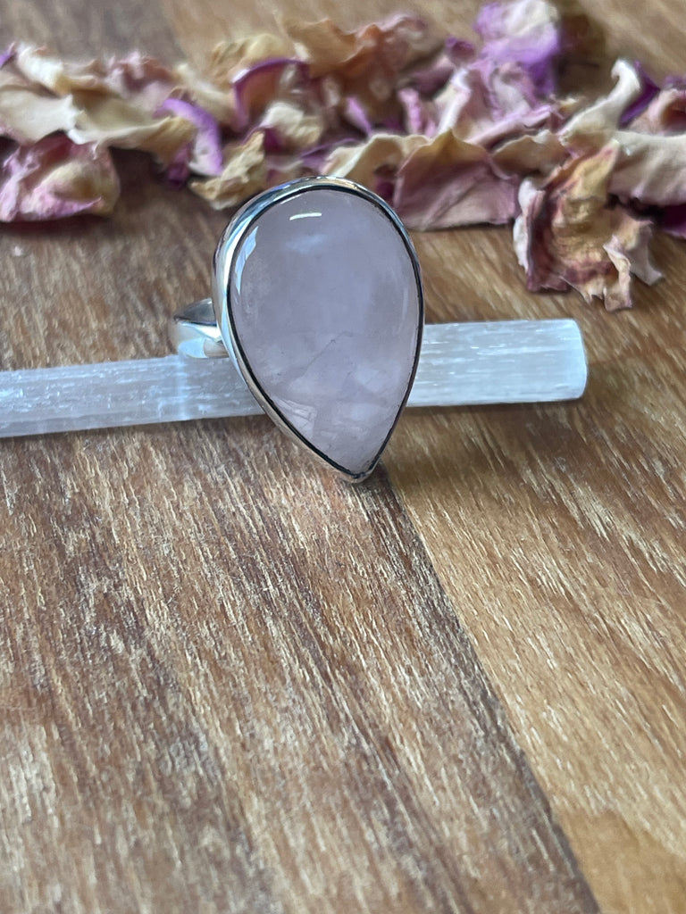Rose Quartz Silver Ring Size 7.5 - “I radiate love, beauty, confidence and grace”.