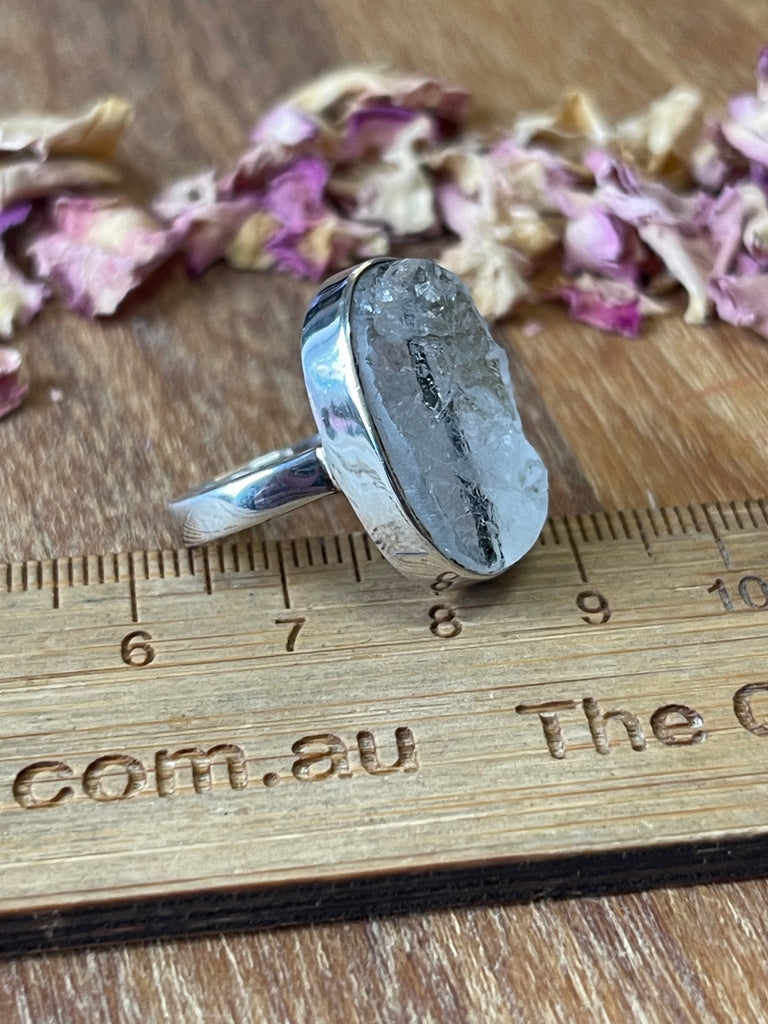 Tourmaline Quartz Silver Ring Size 7 - "My mind, body, and spirit are protected and grounded."