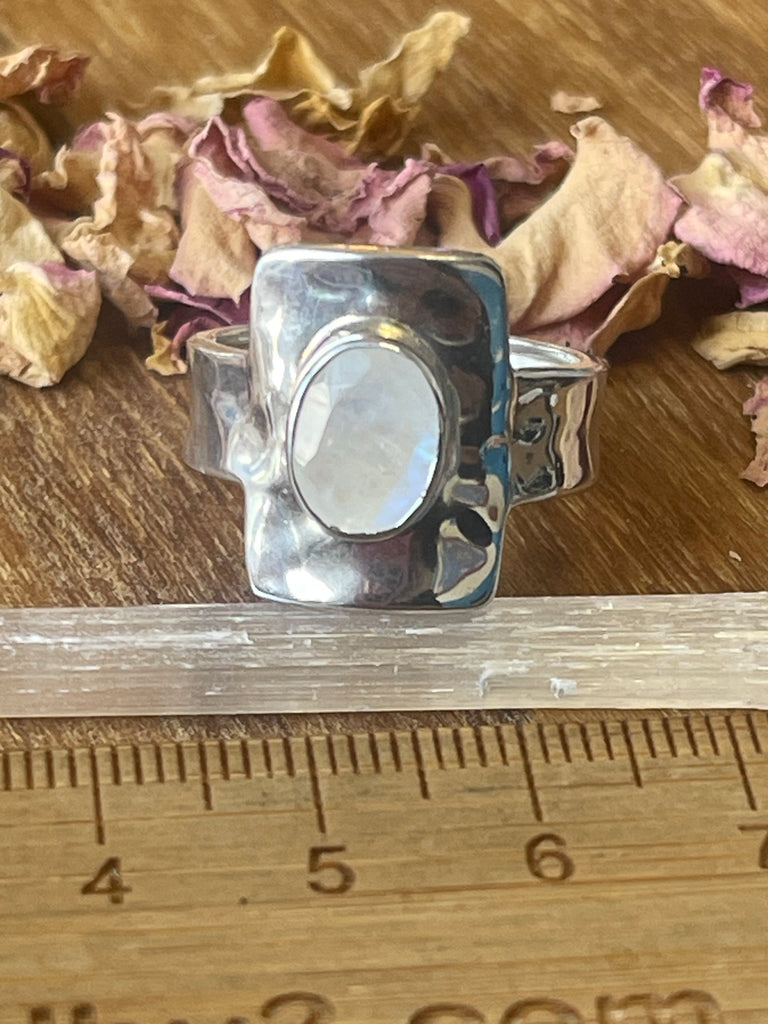 Rainbow Moonstone Silver Ring Size 8 - “My mind is open to new possibilities and opportunities”.