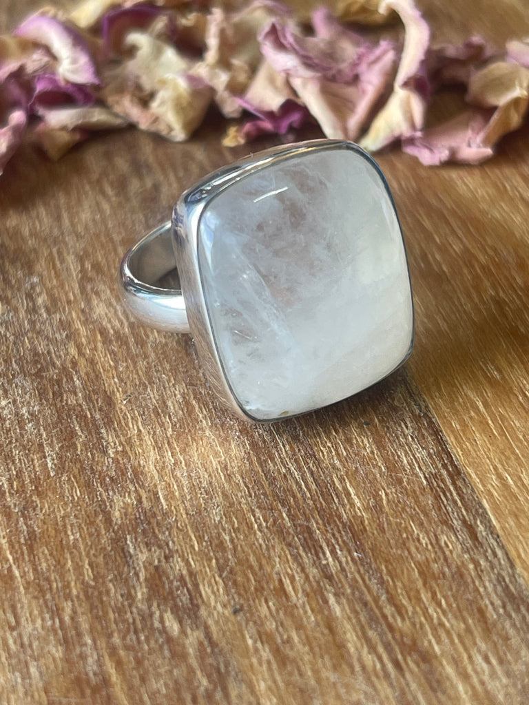 Rainbow Moonstone Silver Ring Size 8 - “My mind is open to new possibilities and opportunities”.