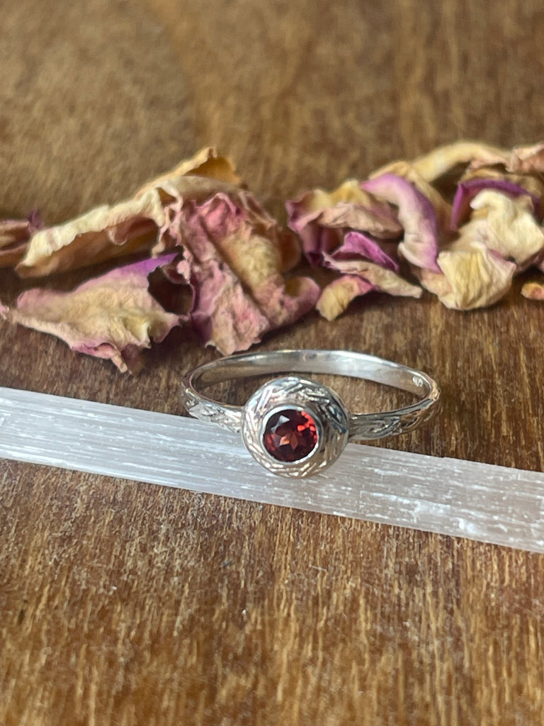 Garnet Silver Ring Size 8.5 - "I am passionate and enthusiastic in all areas of my life."