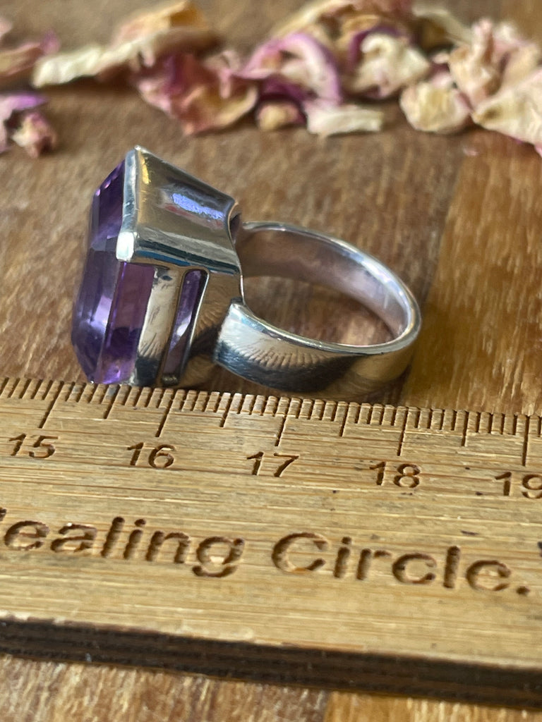 Amethyst Silver Ring Size 8 - “I trust my intuition and allow it to guide me each day”