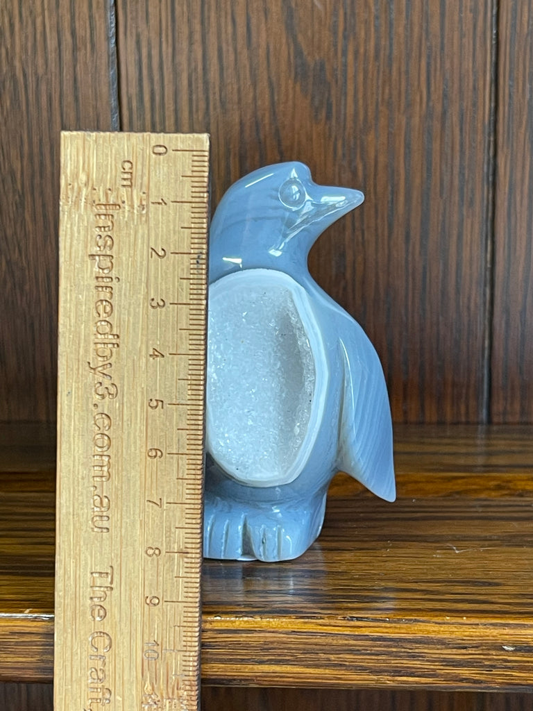 Blue Agate Geode Penguin Carving - #2 - "I am at peace with myself and the world around me."