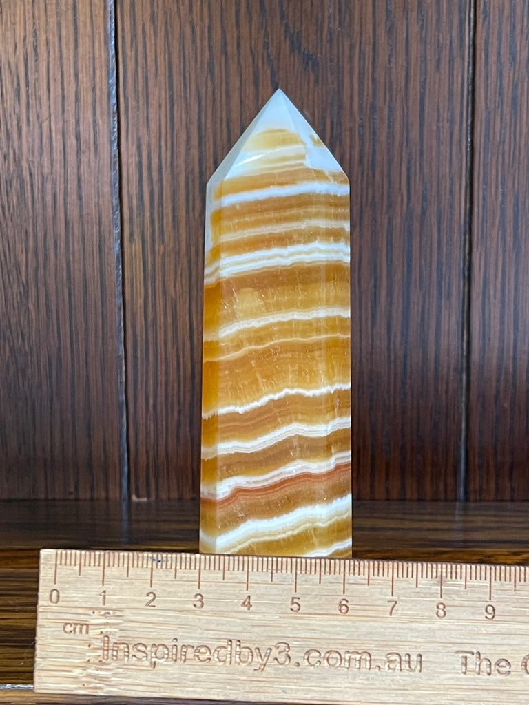 Banded Orange Calcite Tower #2 244g - "My mind is filled with new, creative ideas."