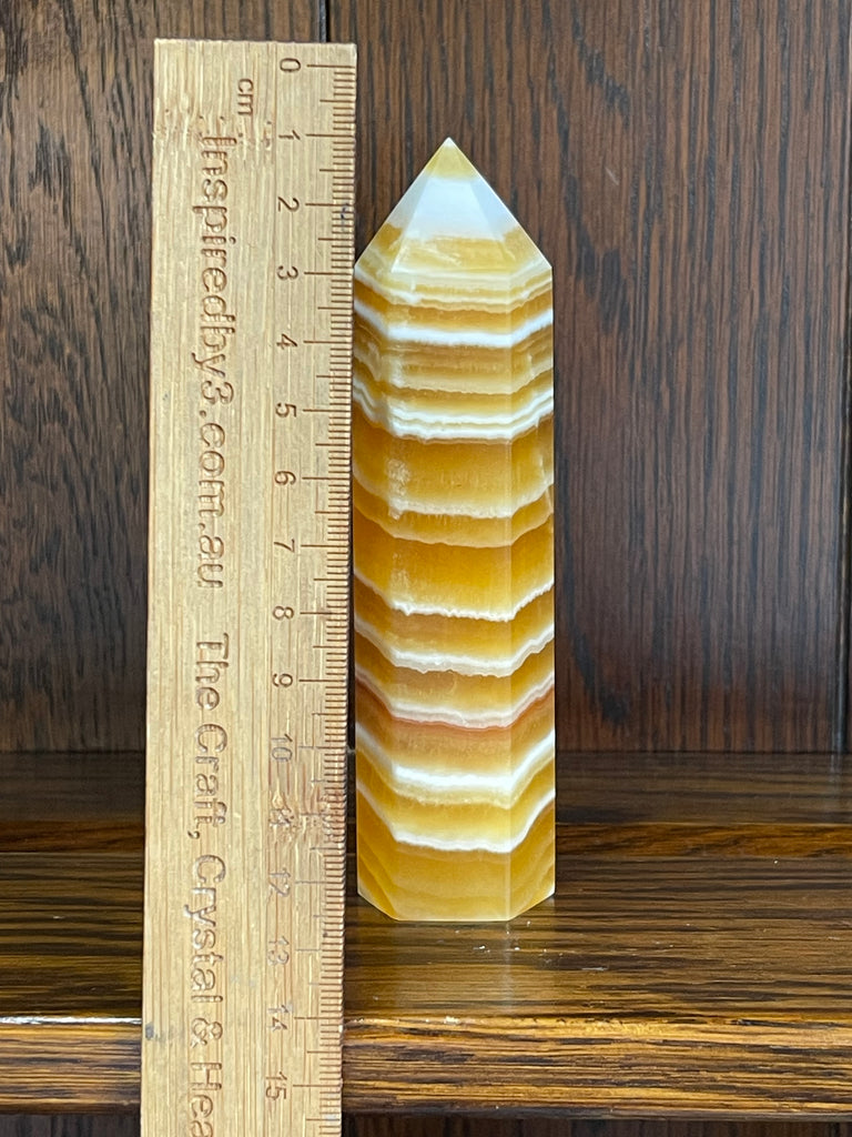 Banded Orange Calcite Tower #3 246g - "My mind is filled with new, creative ideas."