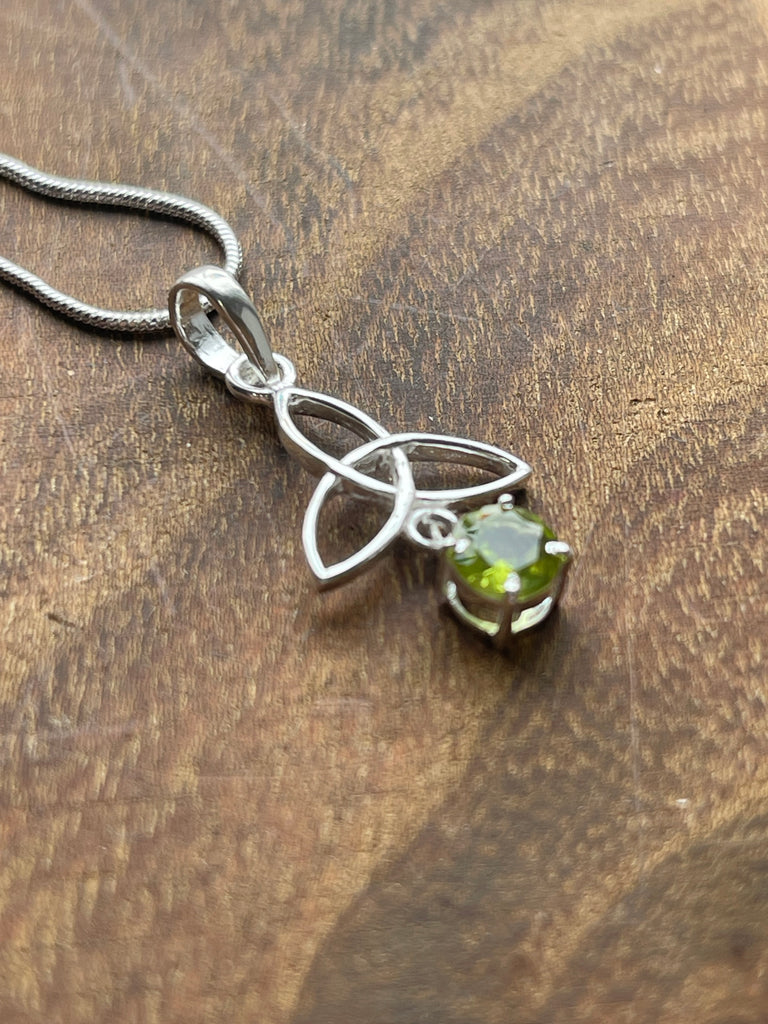 Peridot Silver Triquetra Pendant & Chain - “ I welcome abundance in all areas of my life”.