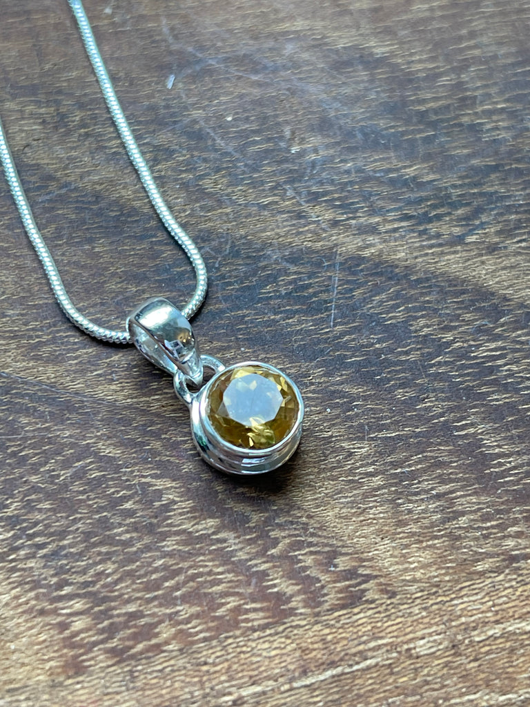 Citrine Silver Round Petite Pendant  - “I am successful in all areas of life”.