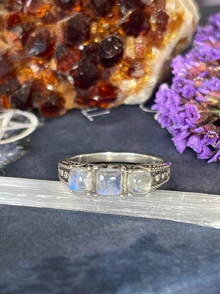 Rainbow Moonstone Silver Ring Size 11 #1"