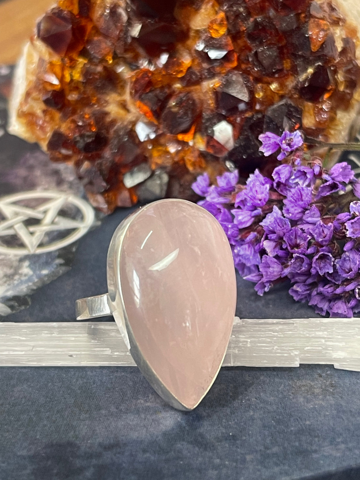 Rose Quartz Silver Ring Size 10 - “I radiate love, beauty, confidence and grace”.
