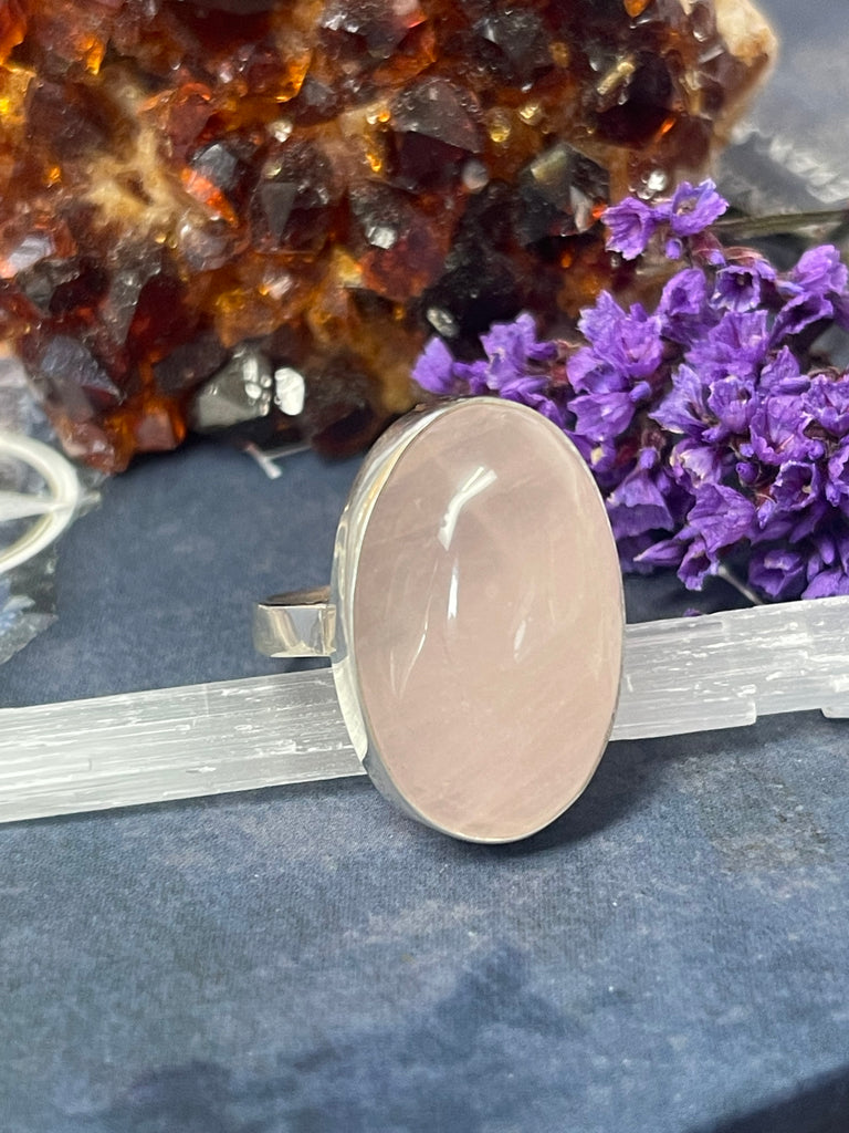 Rose Quartz Silver Ring Size 10 #4 - “I radiate love, beauty, confidence and grace”.