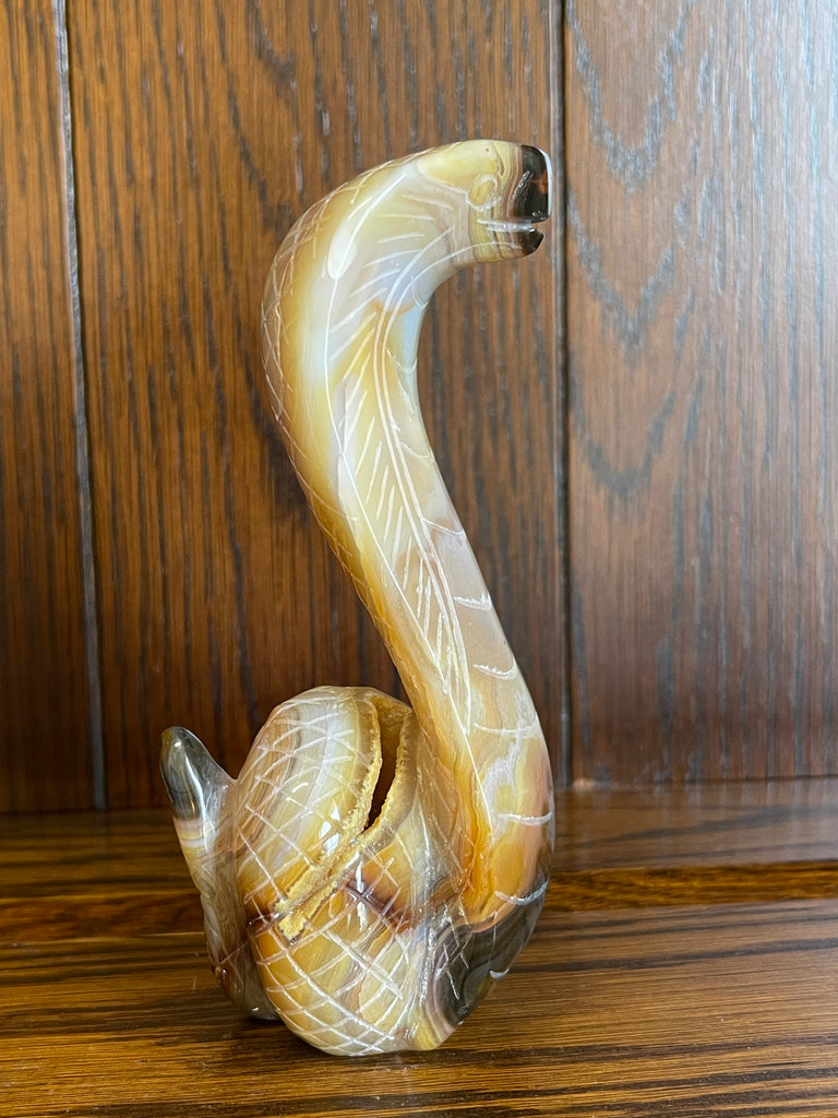 Botswana Agate Snake Carving with Druzy Back 324g-  "I release all habits and behaviours that no longer serve me."