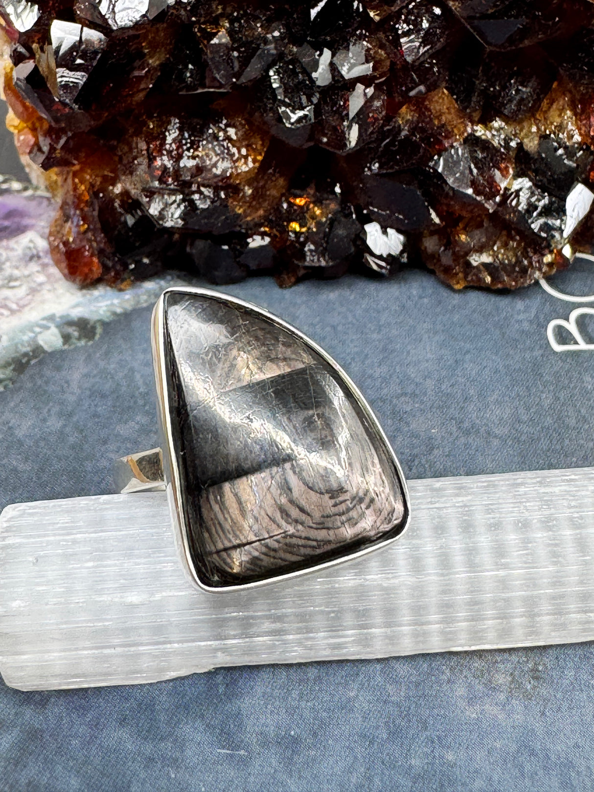 Hypersthene Silver Ring Size 9 -  Stone of Inner Quiet & Psychic Clarity