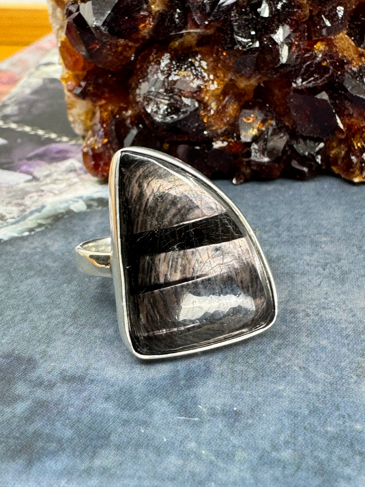 Hypersthene Silver Ring Size 9 -  Stone of Inner Quiet & Psychic Clarity