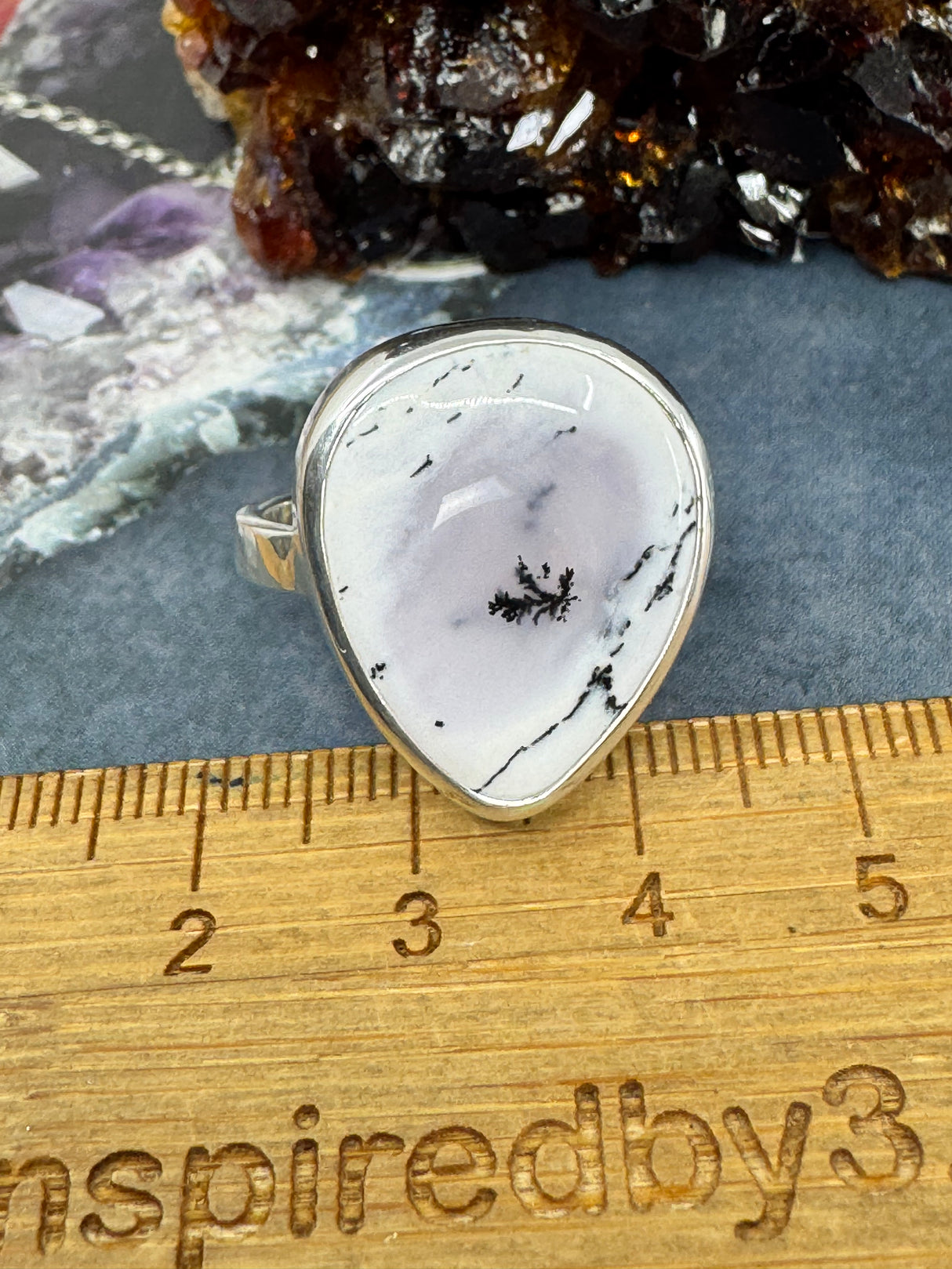 Dendritic Agate Silver Ring Size 9 - Earth Healer - Protection