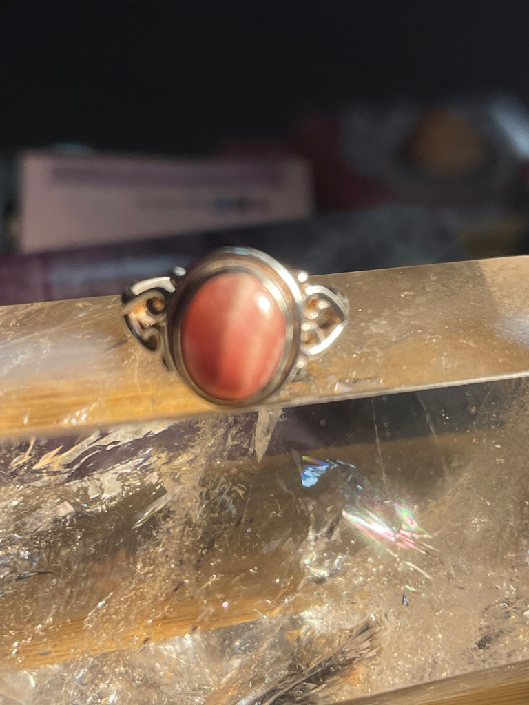 Rhodocrosite Silver Ring- Size 5 - Protection. Intuition