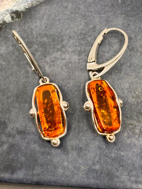 Amber Silver Drop Earrings - "Healing light surrounds my mind, body, and soul."