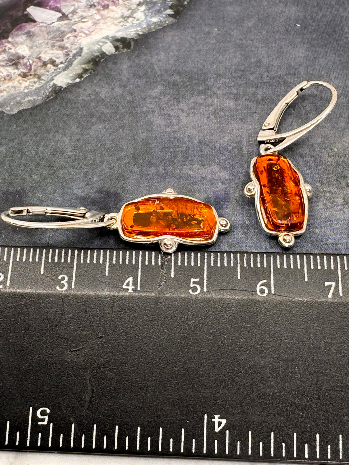Amber Silver Drop Earrings - "Healing light surrounds my mind, body, and soul."