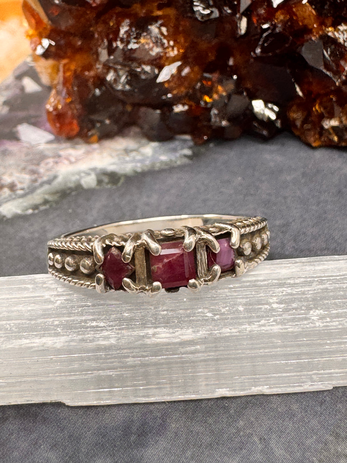 Ruby Silver Ring Size 10 -  "I am fearless and optimistic"