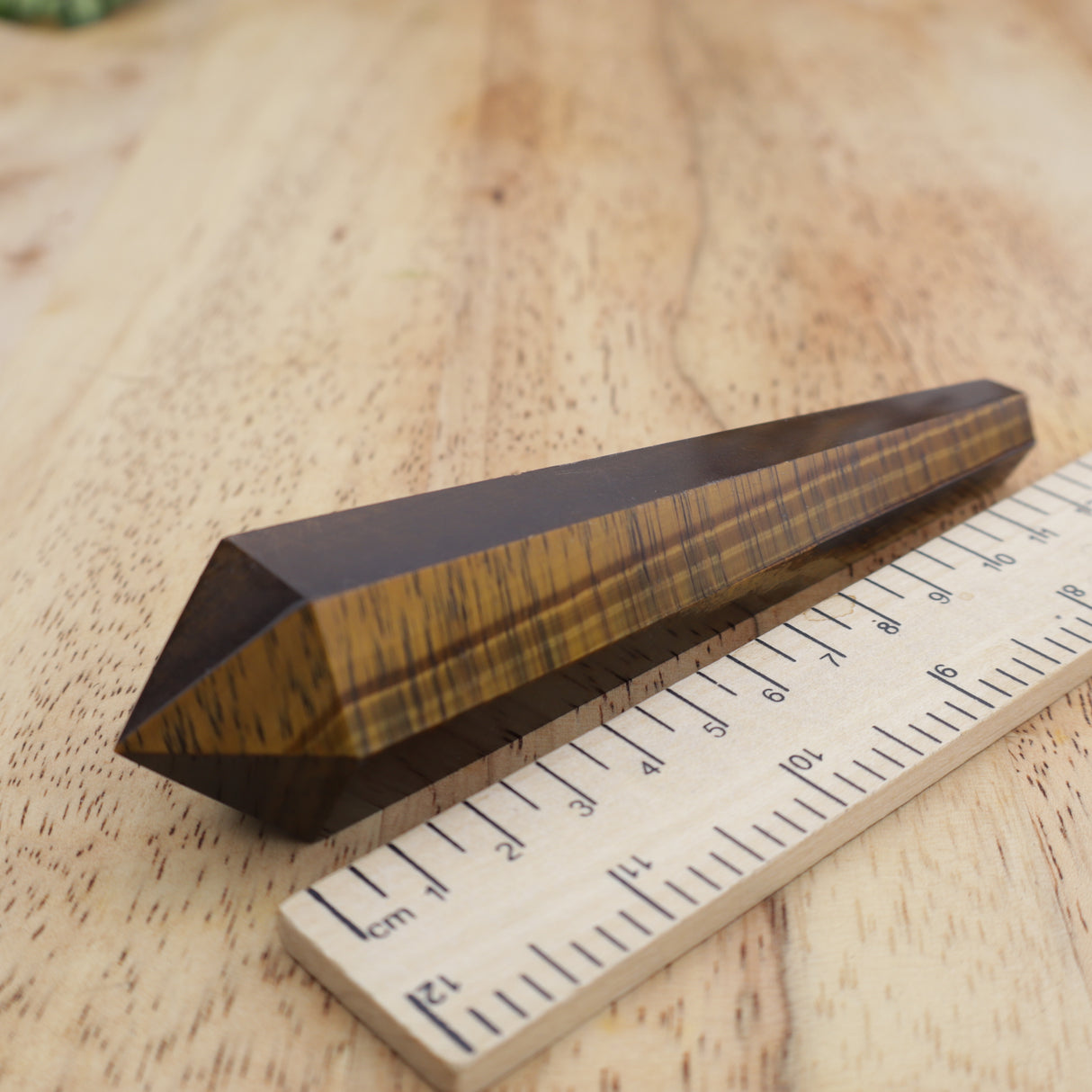 Tiger Eye Wand on Gold Stand – Courage & Protection
