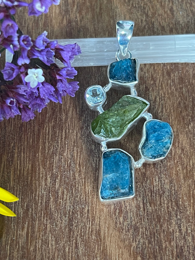 Apatite Blue, Peridot & Topaz  Pendant - Psychic Activation, Access to Knowledge.