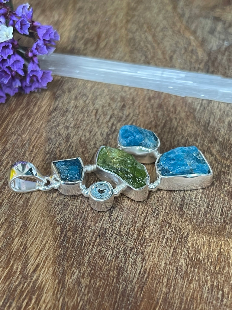 Apatite Blue, Peridot & Topaz  Pendant - Psychic Activation, Access to Knowledge.