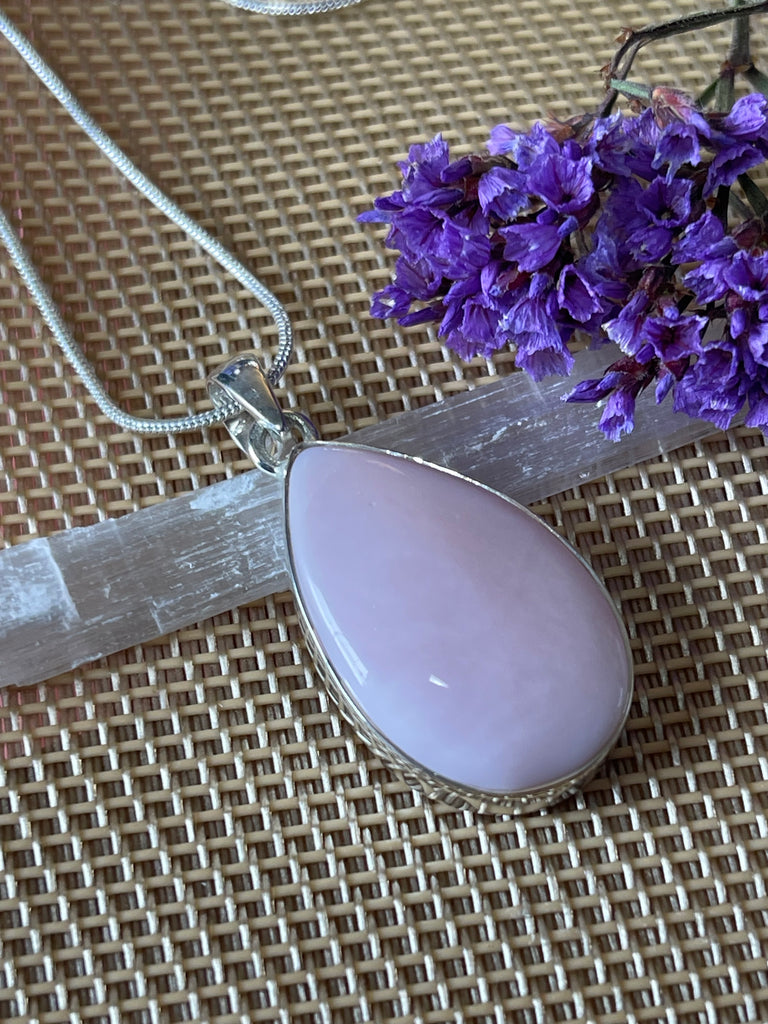 Pink Opal Silver Pendant & Chain
