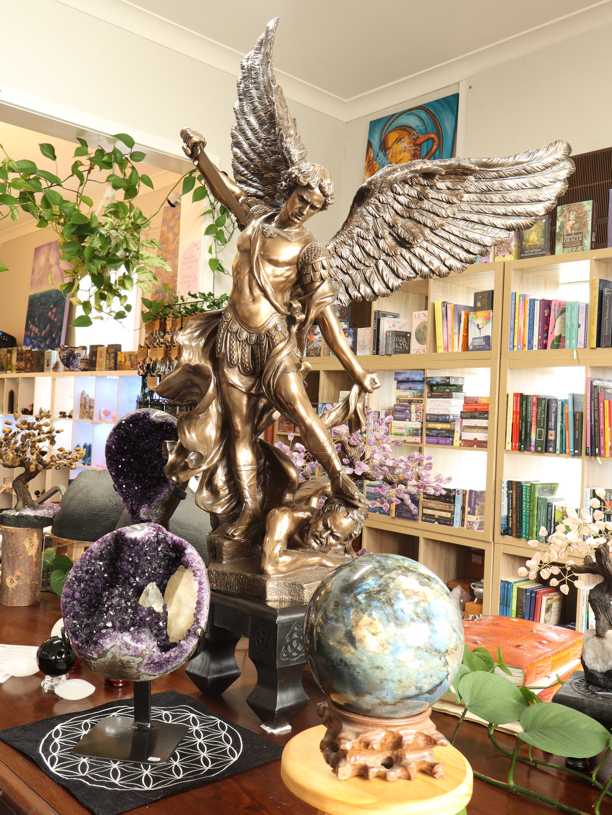 The Enchanted Realm – Magnificent 5.45kg Labradorite Sphere with Hand-Carved Wooden Stand