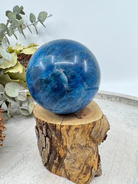 Blue Apatite sphere 262g 5cm – ocean-blue crystal for communication, creativity and clarity – Inspired By 3 Crystals Australia.
