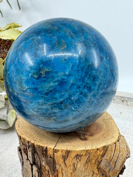 Blue Apatite sphere 267g 5.5cm – ocean-blue crystal for clarity, creativity and communication – Inspired By 3 Crystals Australia.