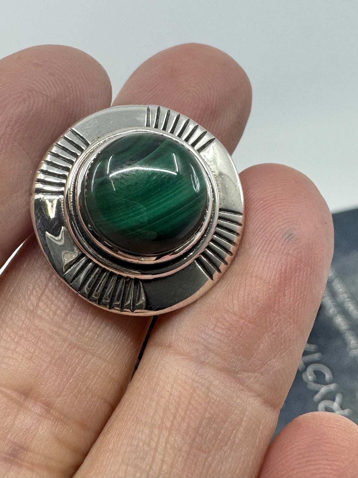 Malachite Silver Ring Size 8 - "I choose to radiate love, kindness, and positive energy."