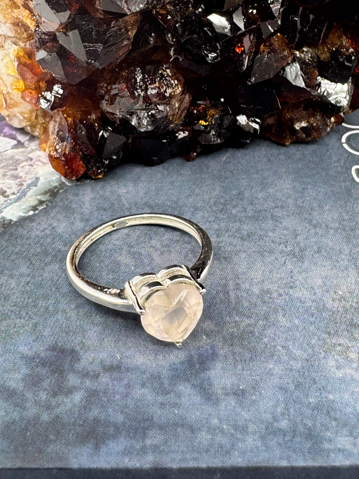 Rose Quartz Heart Silver Ring Size 9 - “I radiate love, beauty, confidence and grace”