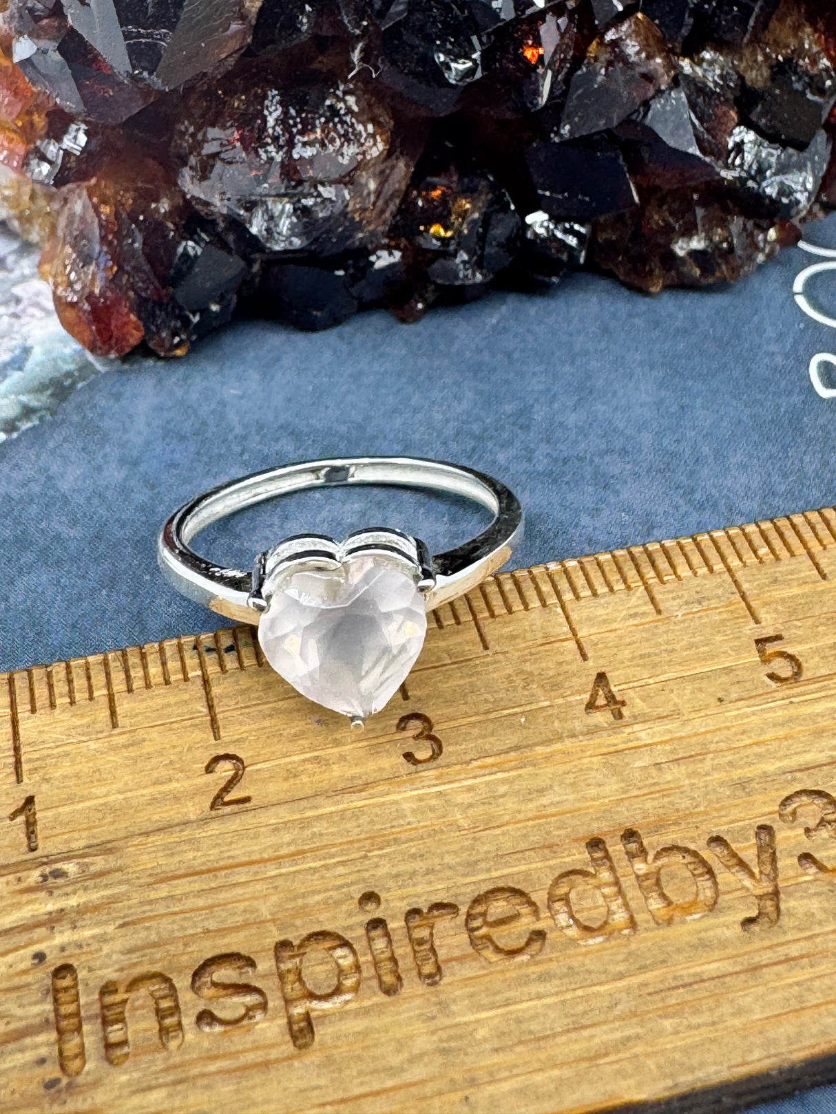 Rose Quartz Heart Silver Ring Size 9 - “I radiate love, beauty, confidence and grace”