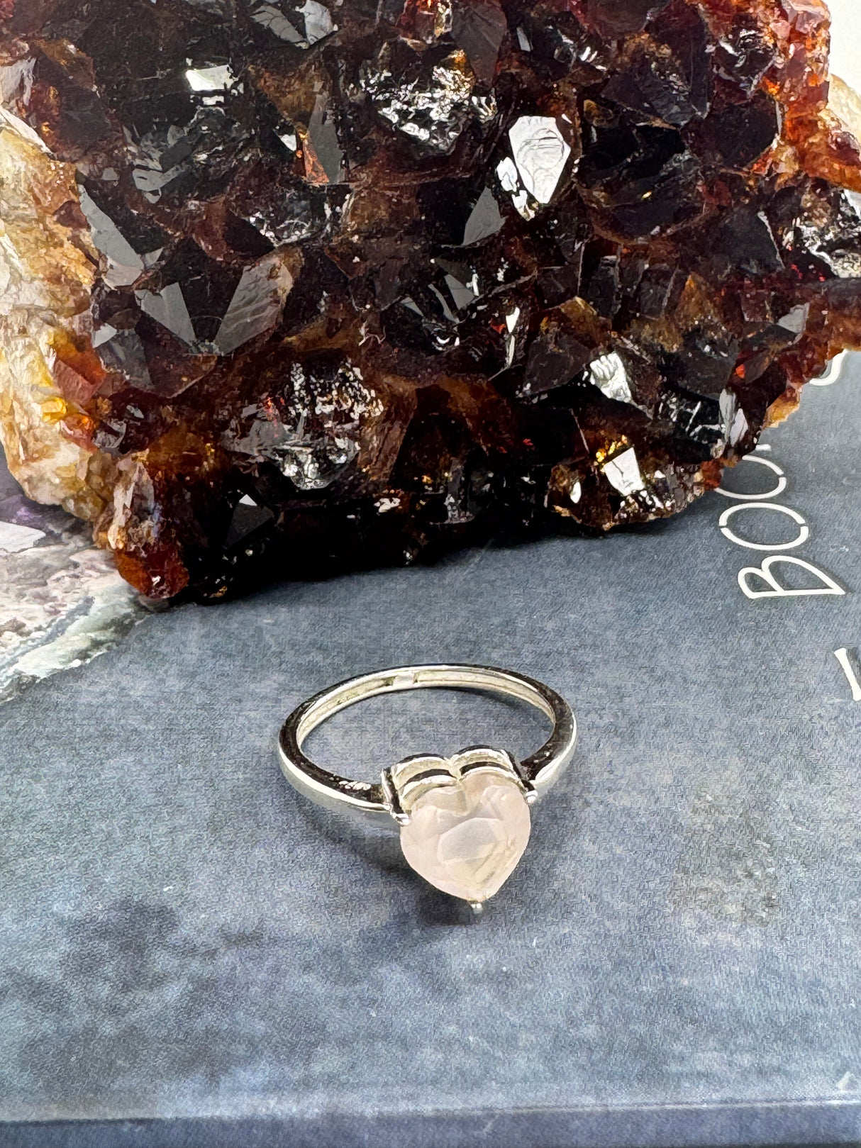 Rose Quartz Heart Silver Ring Size 9 - “I radiate love, beauty, confidence and grace”